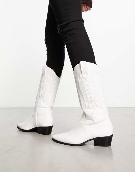 ASOS DESIGN Cuban cowboy boots in white faux leather with contrast sole