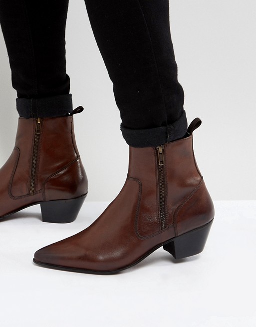 ASOS DESIGN cuban heel western boots With in brown leather | ASOS