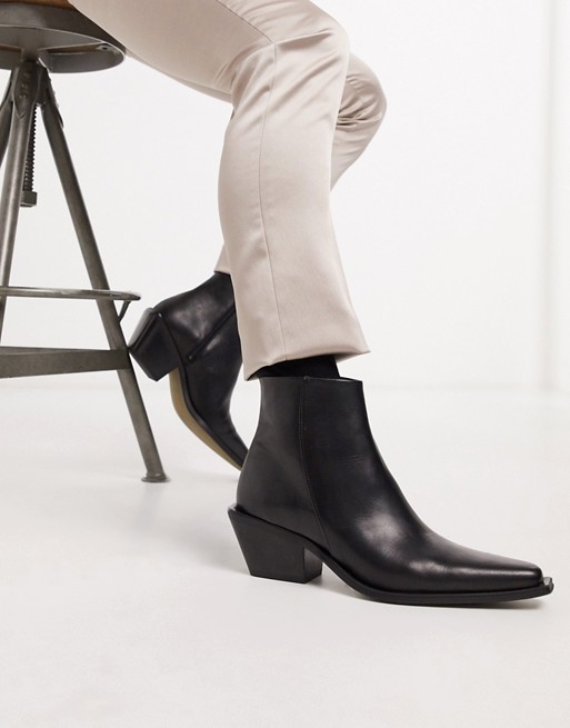 ASOS DESIGN cuban heel western chelsea boot in black leather with ...