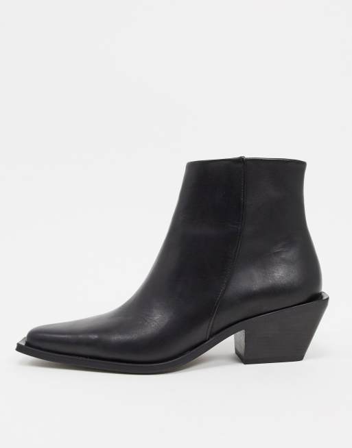 ASOS DESIGN cuban heel western chelsea boot in black leather with