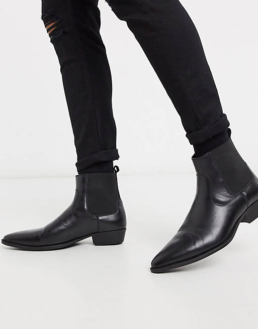 Cuban heel western chelsea boots in faux leather Asos Men Shoes Boots Chelsea Boots 