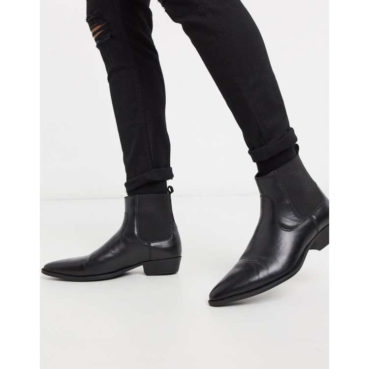 ASOS DESIGN cuban heel western chelsea boots in black faux leather - | ASOS