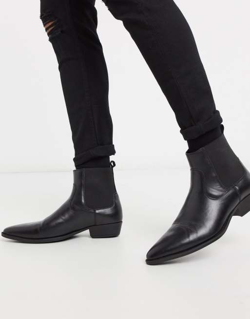 ASOS DESIGN cuban heel western chelsea boots in black faux leather ...