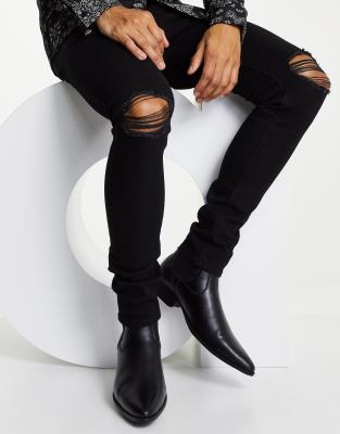 ASOS DESIGN cuban heel western chelsea boots in black faux leather - BLACK - ASOS Price Checker