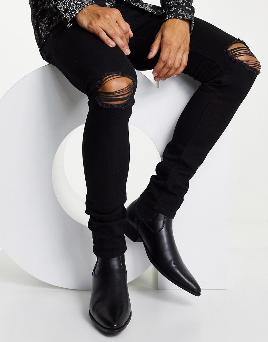 ASOS DESIGN cuban heel western chelsea boots in black faux leather - BLACK