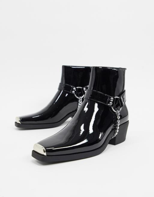 Asos design cuban heel western chelsea hot sale boots in black leather with buckle detail