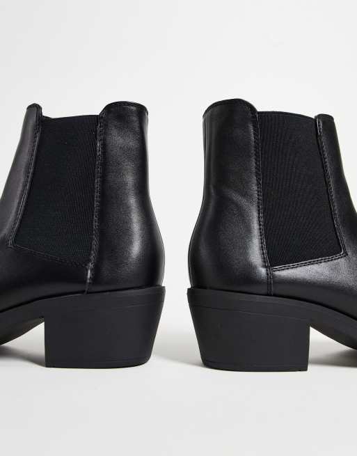 ASOS DESIGN cuban heel western chelsea boots in black faux leather with  metal hardware