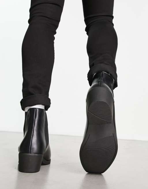 Asos design cuban heel western chelsea best sale boots in black leather with buckle detail