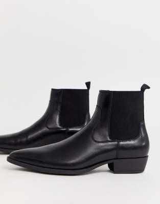 black faux leather chelsea boots