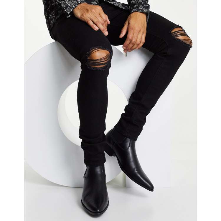 ASOS DESIGN cuban heel western chelsea boots in black faux leather