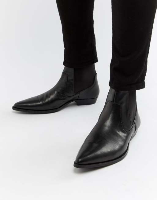 ASOS DESIGN cuban heel western chelsea boots in black faux leather