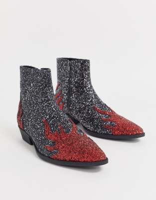 black sparkly chelsea boots