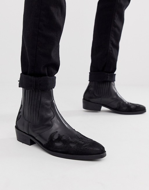 ASOS DESIGN cuban heel western chelsea boots in black leather and suede ...