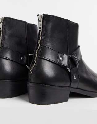 Asos design cuban heel western chelsea boots in black leather with buckle shop detail