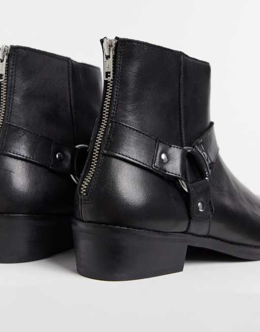 Asos design cuban heel western chelsea sales boots in black leather with buckle detail