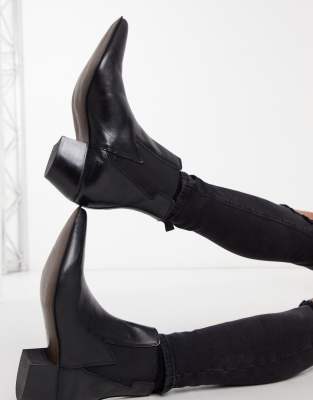 asos design cuban heel western chelsea boots in black leather with buckle detail