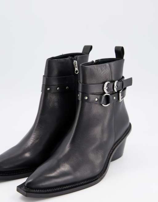 Asos design cuban heel western chelsea boots in black leather with buckle store detail