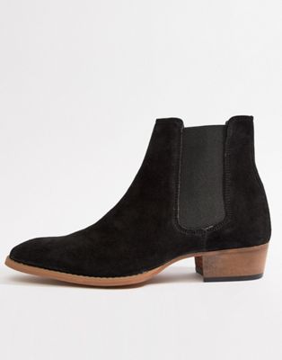 ASOS DESIGN cuban heel western chelsea boots in black suede | ASOS