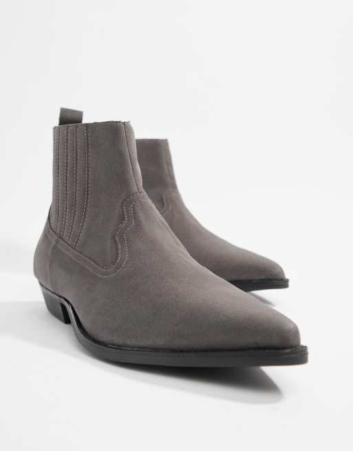 Faux-Suede Western Ankle Boots