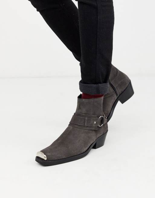 Asos design cuban heel western chelsea hot sale boots in black leather with buckle detail