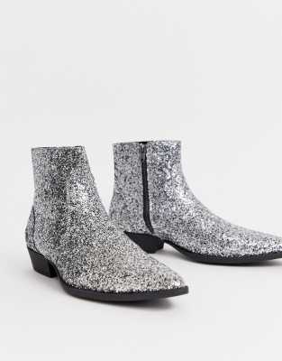 silver glitter boot