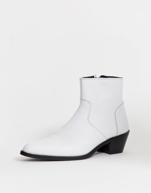 ASOS DESIGN cuban heel western chelsea boots in white leather