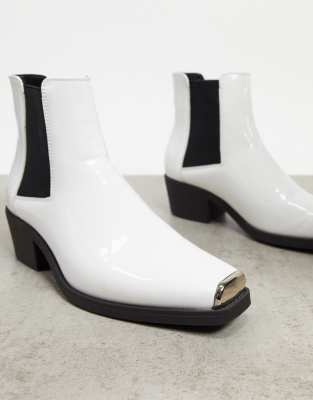 white patent chelsea boots