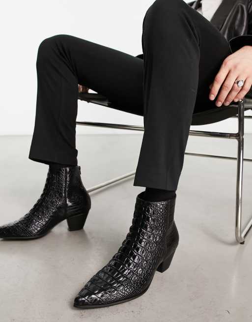 ASOS DESIGN cuban heeled chelsea boots in black with silver rub off