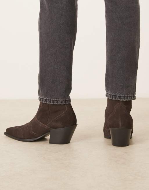 ASOS DESIGN cuban heeled boots in brown leather, 4 of 4