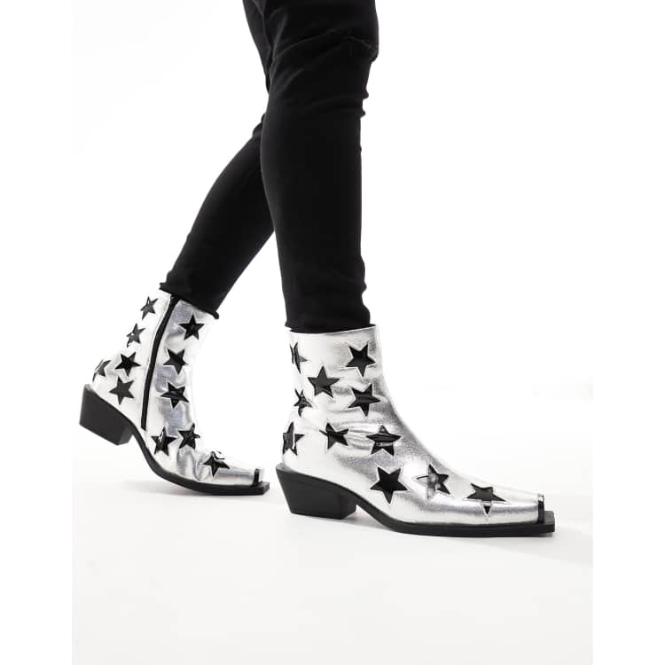 black booties with silver stars