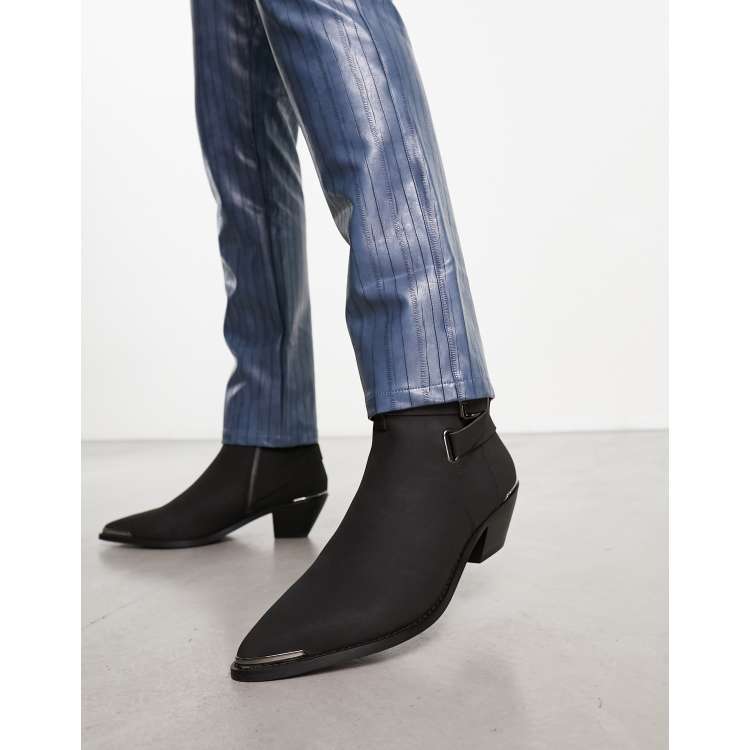 ASOS DESIGN cuban heeled chelsea boots in black with silver rub off