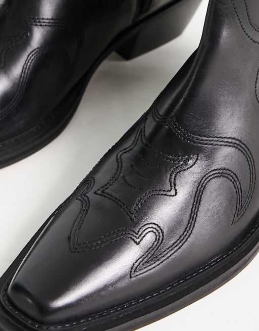 ASOS DESIGN cuban heeled chelsea boots in black leather with square toe, 4 of 4