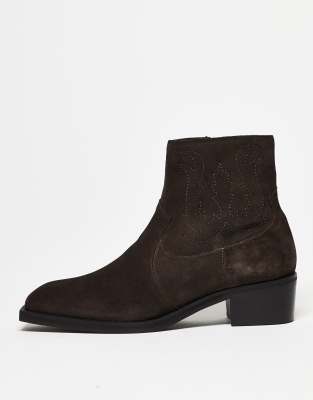  cuban heeled chelsea boots  suede with western stitching