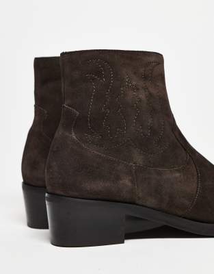 Asos Design Cuban Heeled Chelsea Boots In Brown