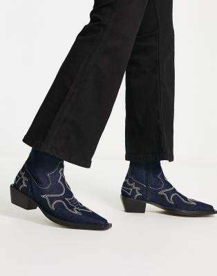  cuban heeled chelsea boots In denim with square toe 