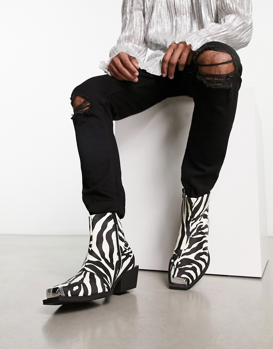 ASOS DESIGN cuban heeled chelsea boots in zebra print faux leather-Multi