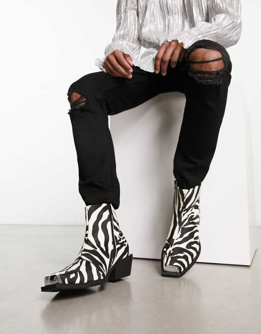 ASOS DESIGN cuban heeled chelsea boots in zebra print faux leather