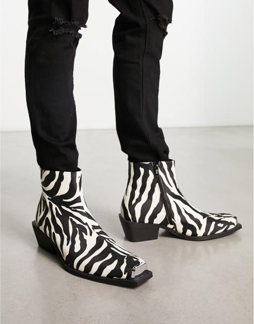 ASOS DESIGN cuban heeled chelsea boots in zebra print faux leather , 2 of 4