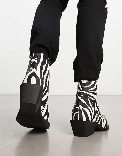 ASOS DESIGN cuban heeled chelsea boots in zebra print faux leather , 3 of 4