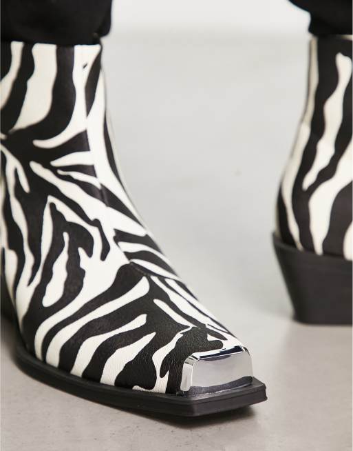 ASOS DESIGN cuban heeled chelsea boots in zebra print faux leather , 4 of 4