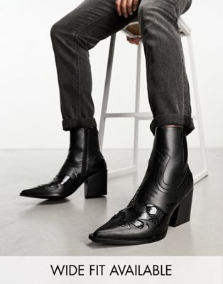 ASOS DESIGN cuban heeled chelsea boots with western details in faux leather