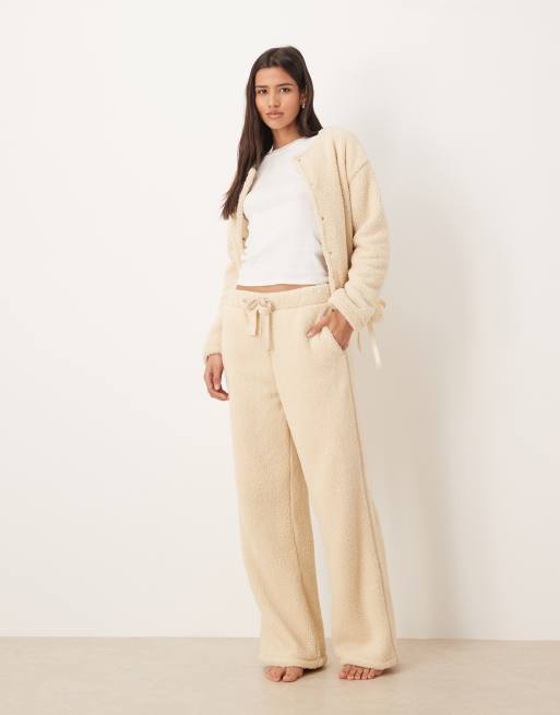 ASOS DESIGN cuddle fleece straight leg pants in oatmeal