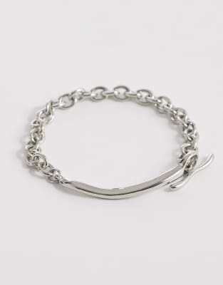 Asos Design Cuff And Chain T-bar Bracelet In Metallic