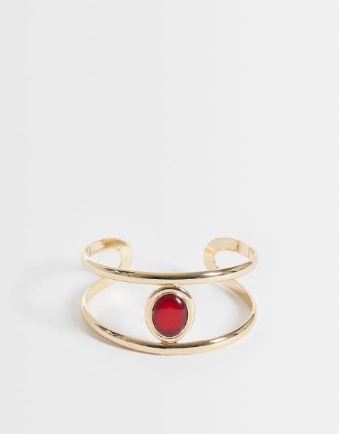 ASOS DESIGN cuff-armband med detalj i röd sten i guldfärg - view 1