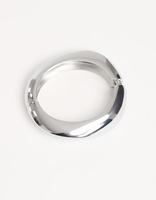 ASOS DESIGN cuff bangle with wavey design in silver tone, 2 of 3