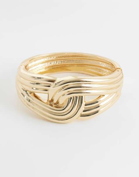ASOS DESIGN cuff bangle with weave design in gold tone - view 1