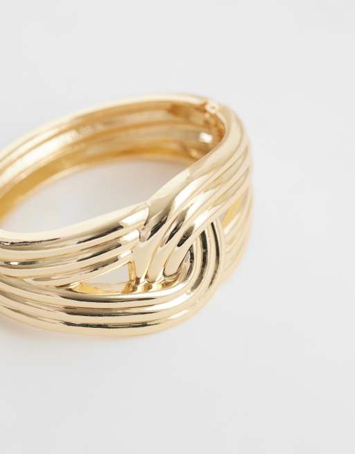 ASOS DESIGN cuff bangle with weave design in gold tone, 2 of 3