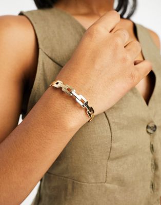 ASOS DESIGN cuff bracelet with chain link design in gold tone