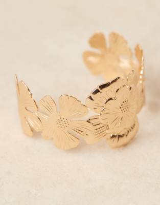 Asos Design Cuff Bracelet With Floral Detail