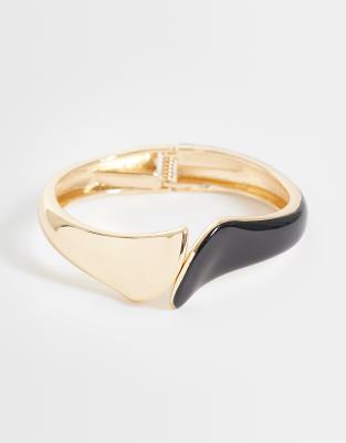 Asos Design Cuff Bracelet With Mixed Black Resin And Gold Tone